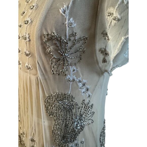 Free People Nylon Beaded Dress Floral‎ sz Medium Ivory Silver Gray EUC - Picture 4 of 8